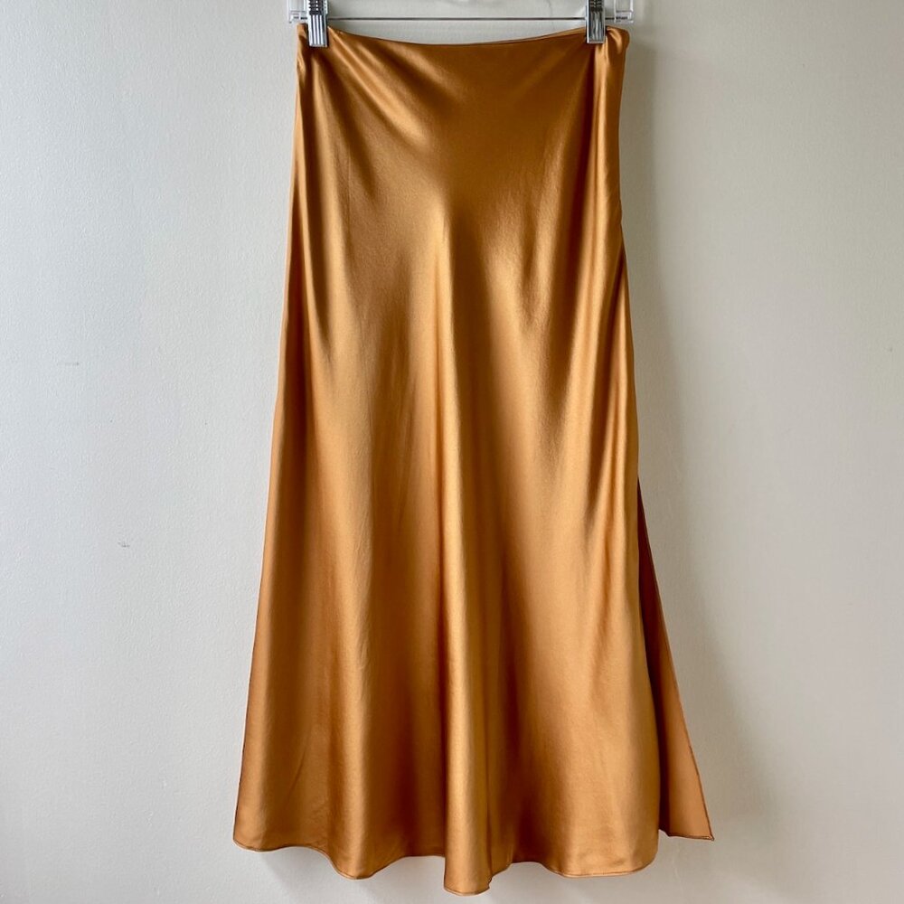 Dannijo Midi Silk Skirt in Bronze, Size Small